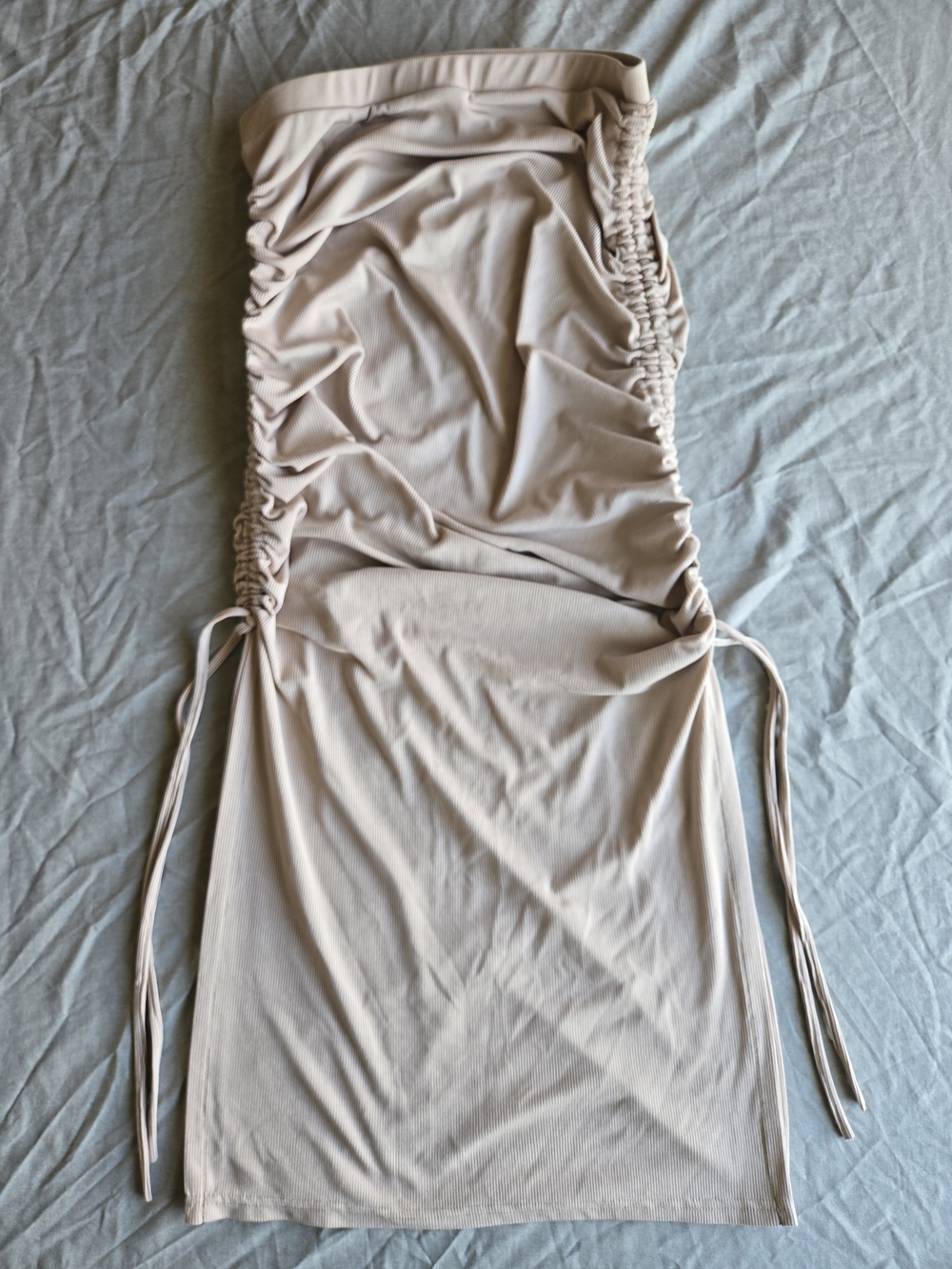 Adjustable Ruched Maxi Skirt in Light Beige